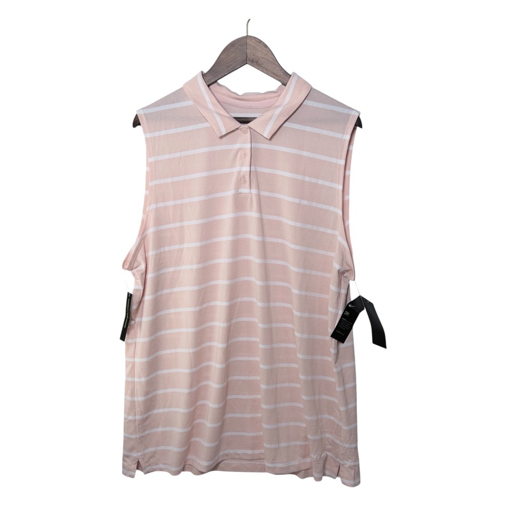 Nike Golf Sleeveless Polo Women XXL Pink Striped Dri-FIT New with Tags